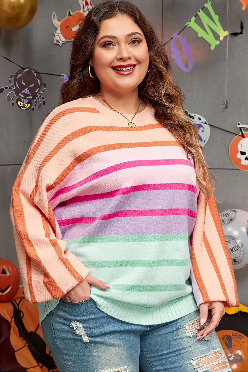 Balloon Sleeve Crewneck Plus Size Sweater