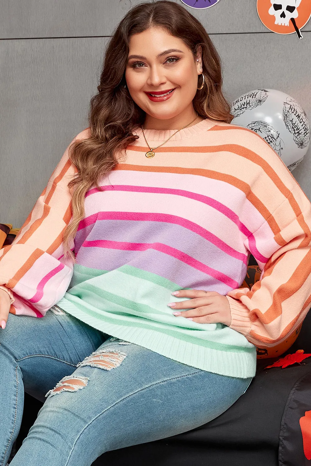 Balloon Sleeve Crewneck Plus Size Sweater