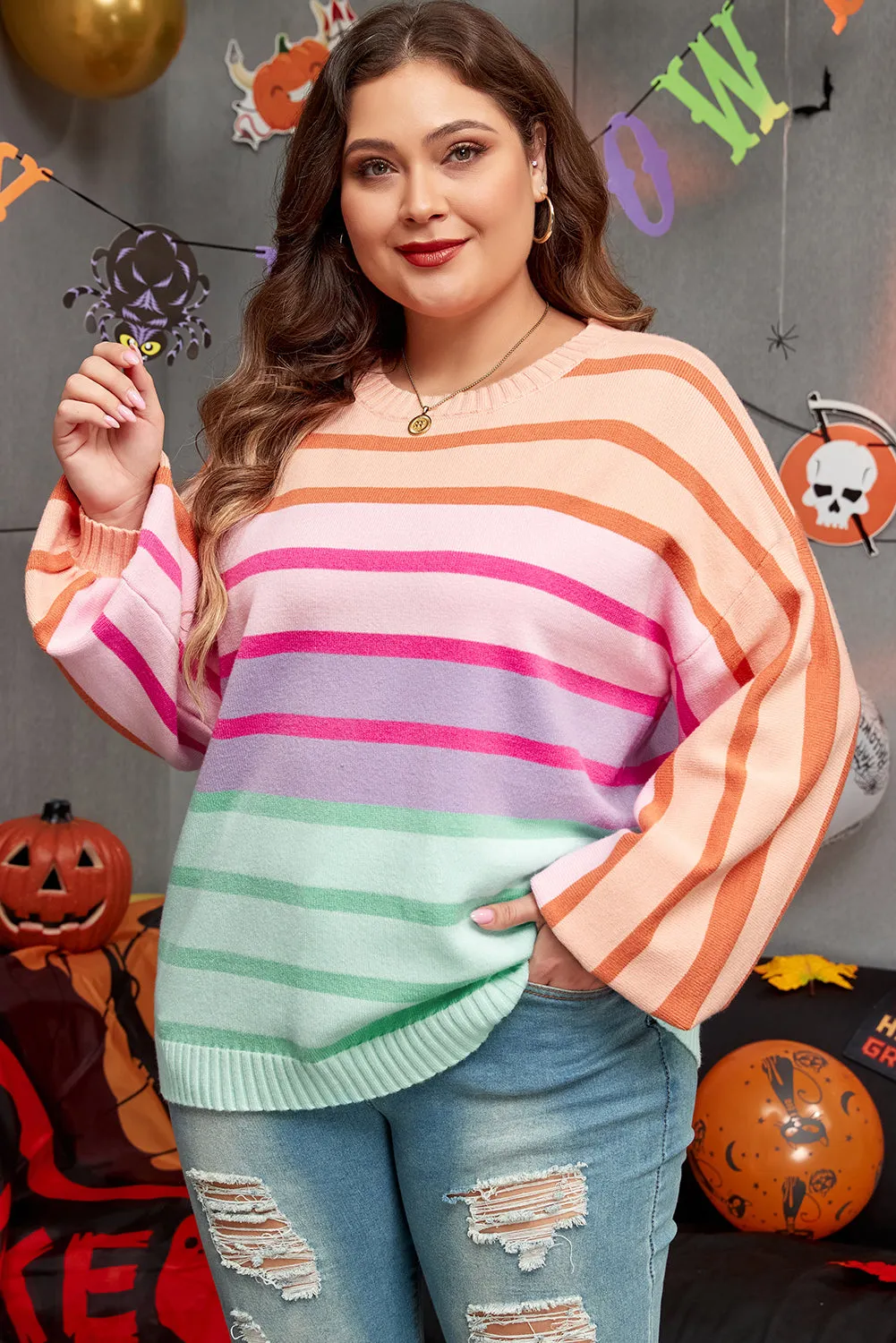 Balloon Sleeve Crewneck Plus Size Sweater