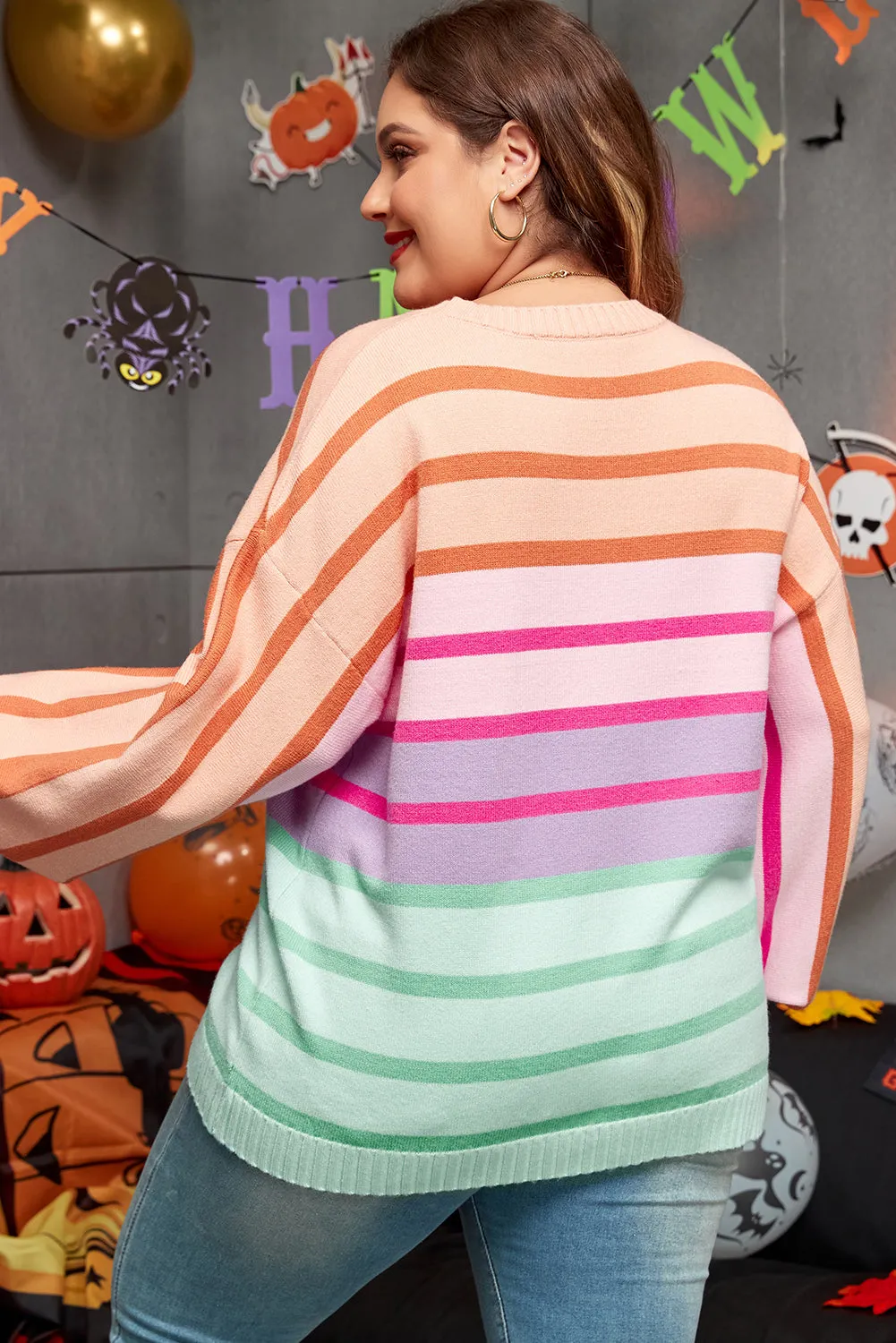 Balloon Sleeve Crewneck Plus Size Sweater