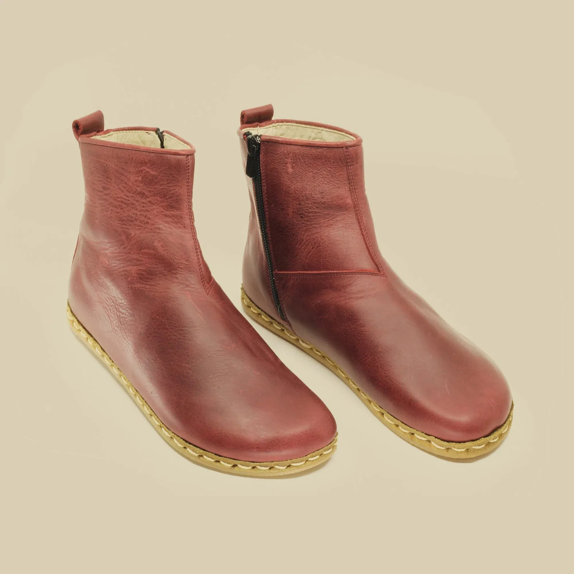 Barefoot Boots for Women with Zipper Burgundy