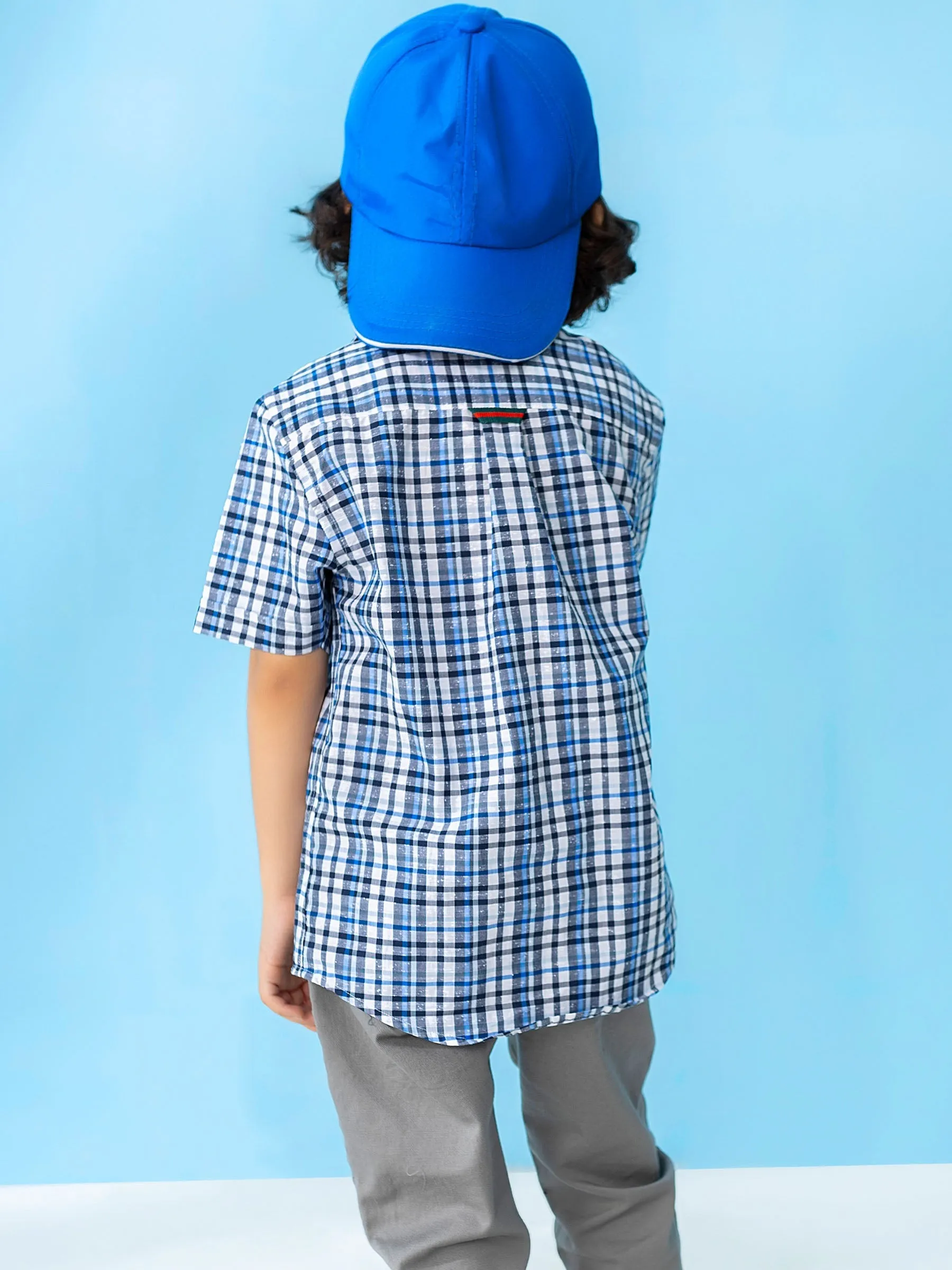 Blue Neppy Checkered Short Sleeve Casual Shirt