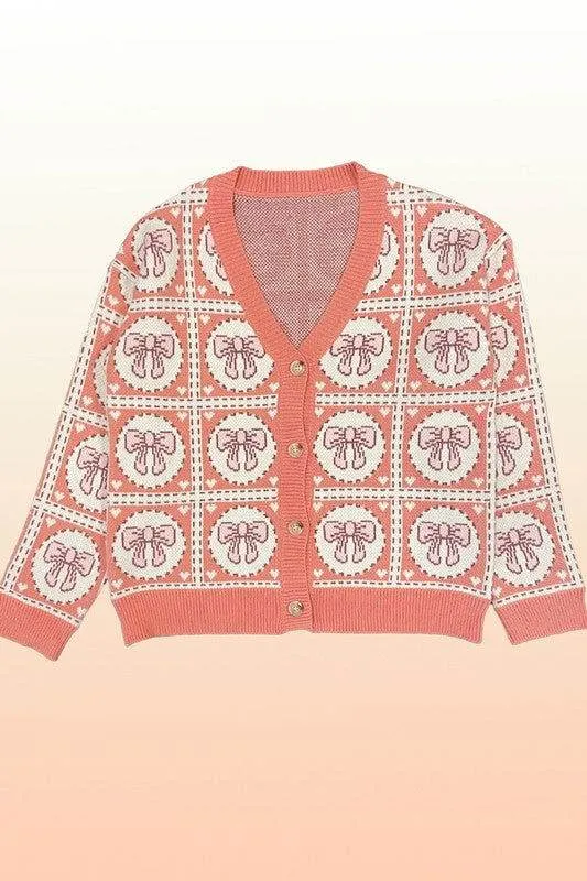 Bow tiled knit cardigan