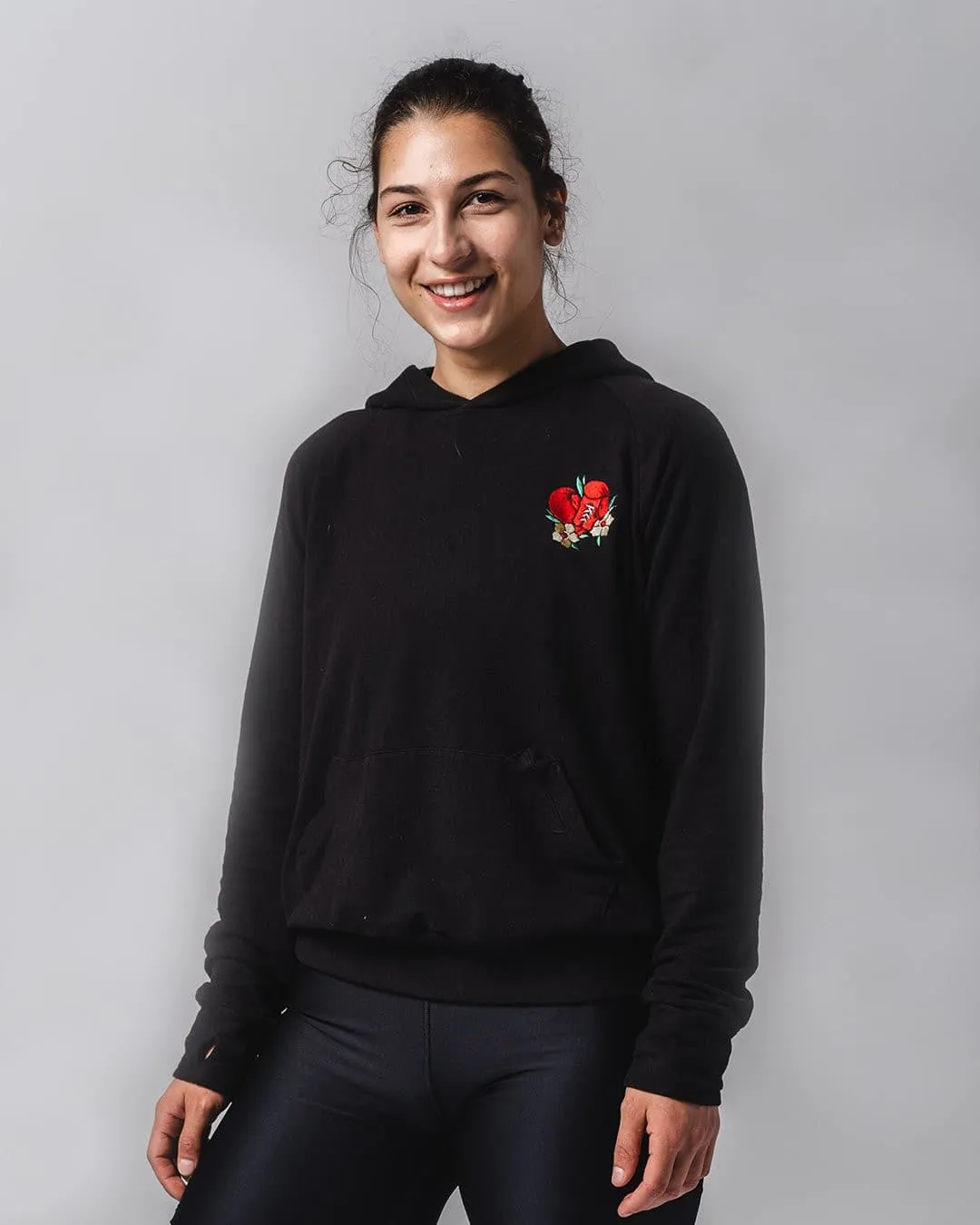 'BOXING GLOVES' EMBROIDERED HOODIE - BLACK