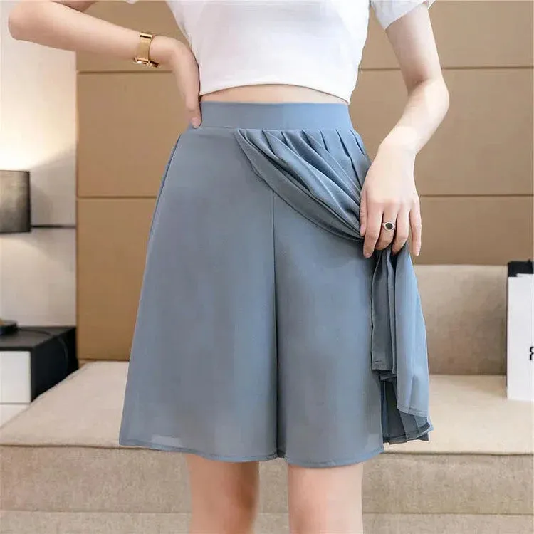 Casual Chiffon High Waist Loose Pleated Shorts