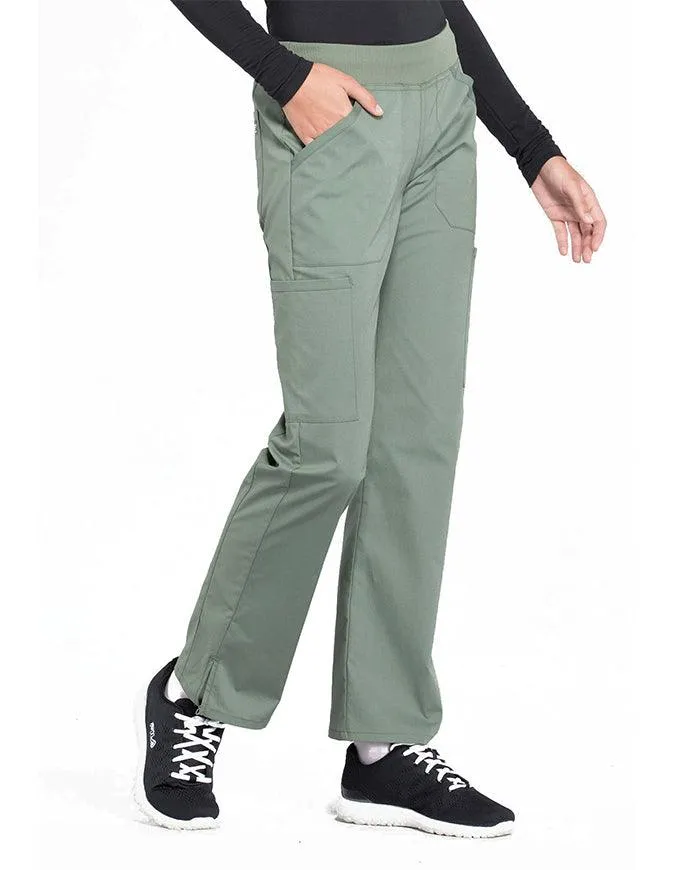 Cherokee Workwear Professionals Women's Elastic Waist Mid Rise Straight Leg Pull-on Cargo Petite Pant