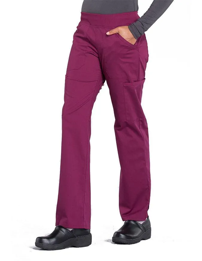 Cherokee Workwear Professionals Women's Elastic Waist Mid Rise Straight Leg Pull-on Cargo Petite Pant