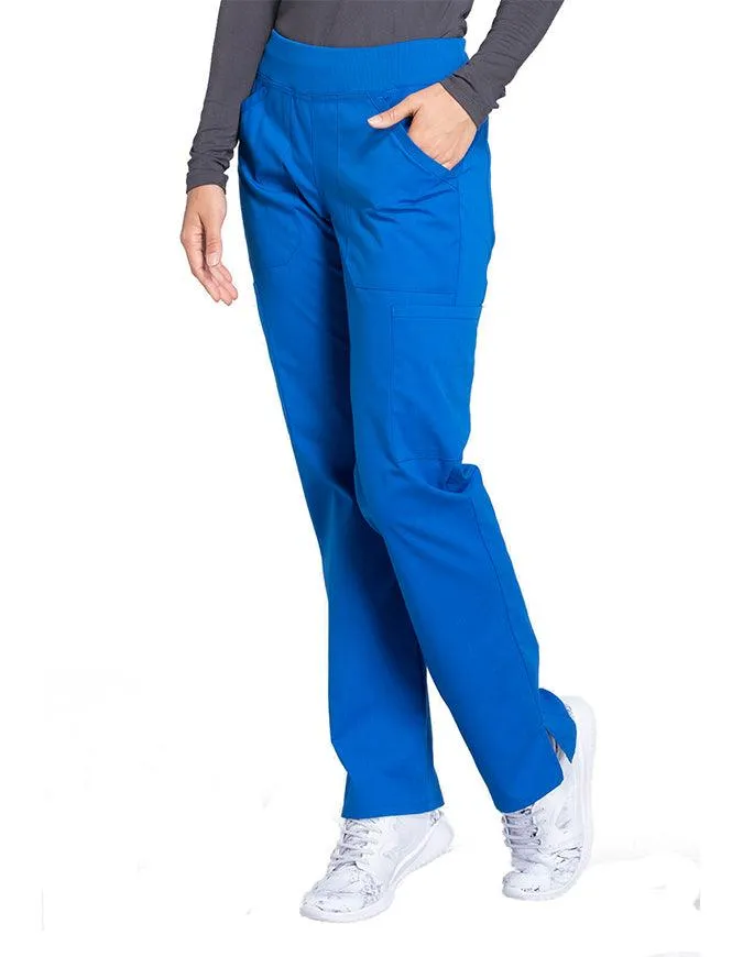 Cherokee Workwear Professionals Women's Elastic Waist Mid Rise Straight Leg Pull-on Cargo Petite Pant