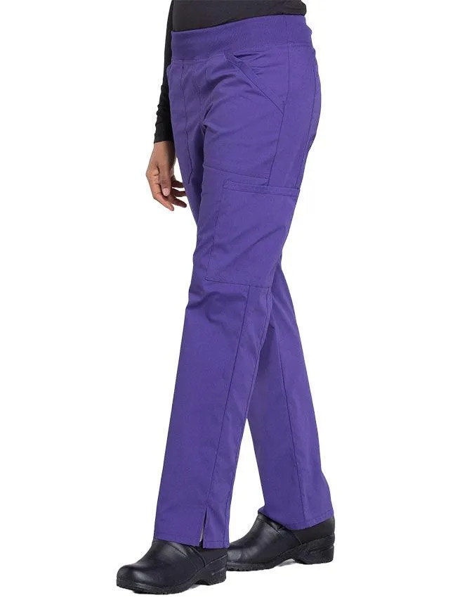 Cherokee Workwear Professionals Women's Elastic Waist Mid Rise Straight Leg Pull-on Cargo Petite Pant