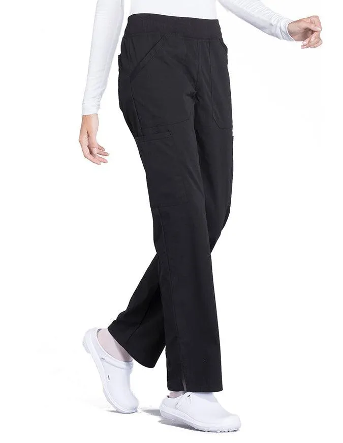 Cherokee Workwear Professionals Women's Elastic Waist Mid Rise Straight Leg Pull-on Cargo Petite Pant