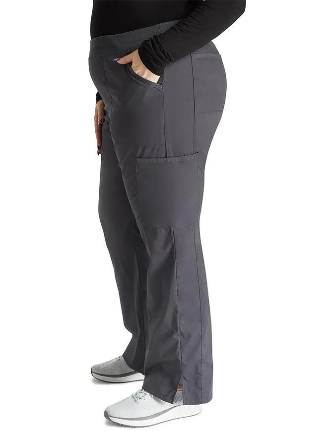 Cherokee Workwear Professionals Women's Elastic Waist Mid Rise Straight Leg Pull-on Cargo Petite Pant