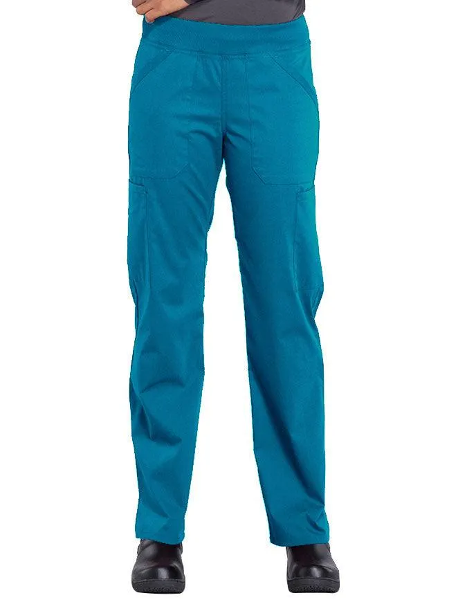 Cherokee Workwear Professionals Women's Elastic Waist Mid Rise Straight Leg Pull-on Cargo Petite Pant