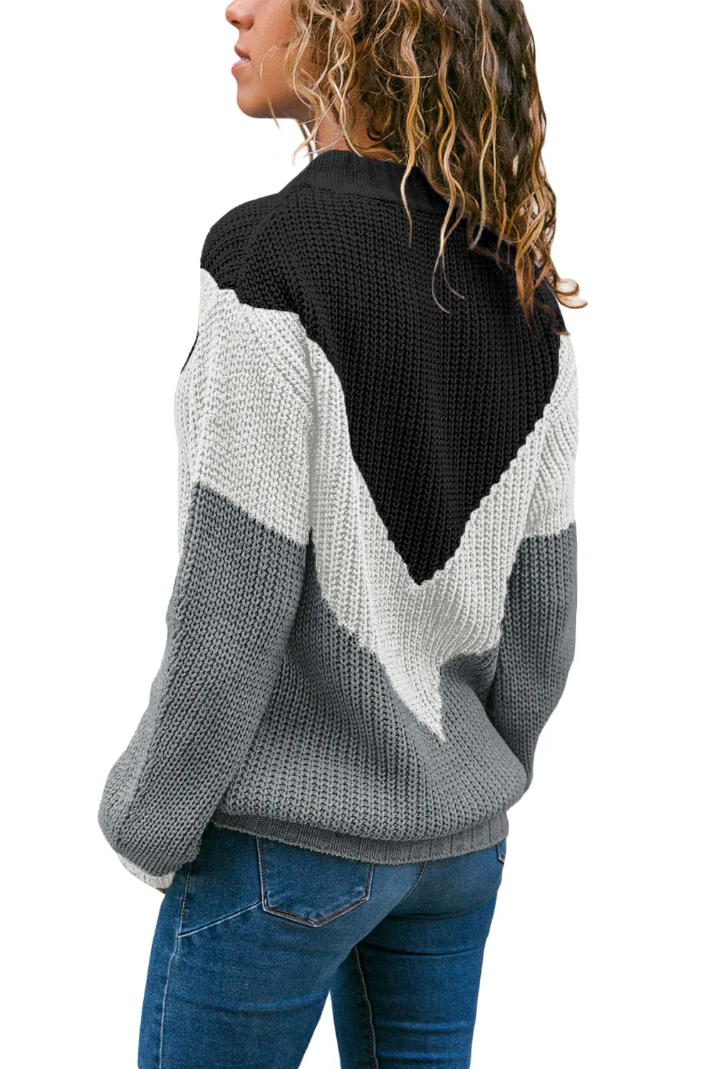 Chevron Accent White Gray Sweater