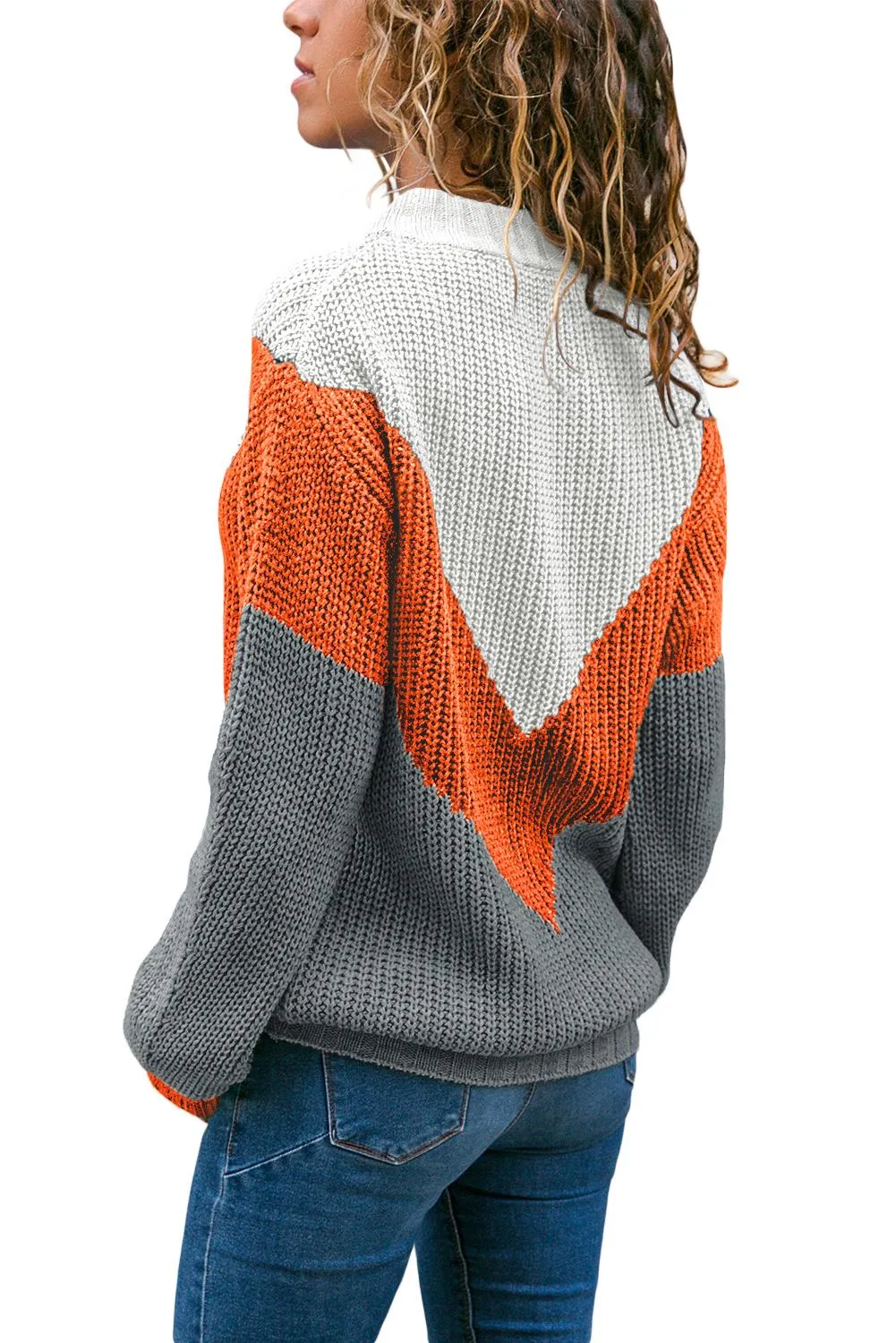 Chevron Accent White Gray Sweater