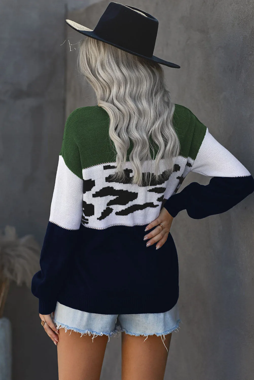 Color Block Leopard Splicing Sweater