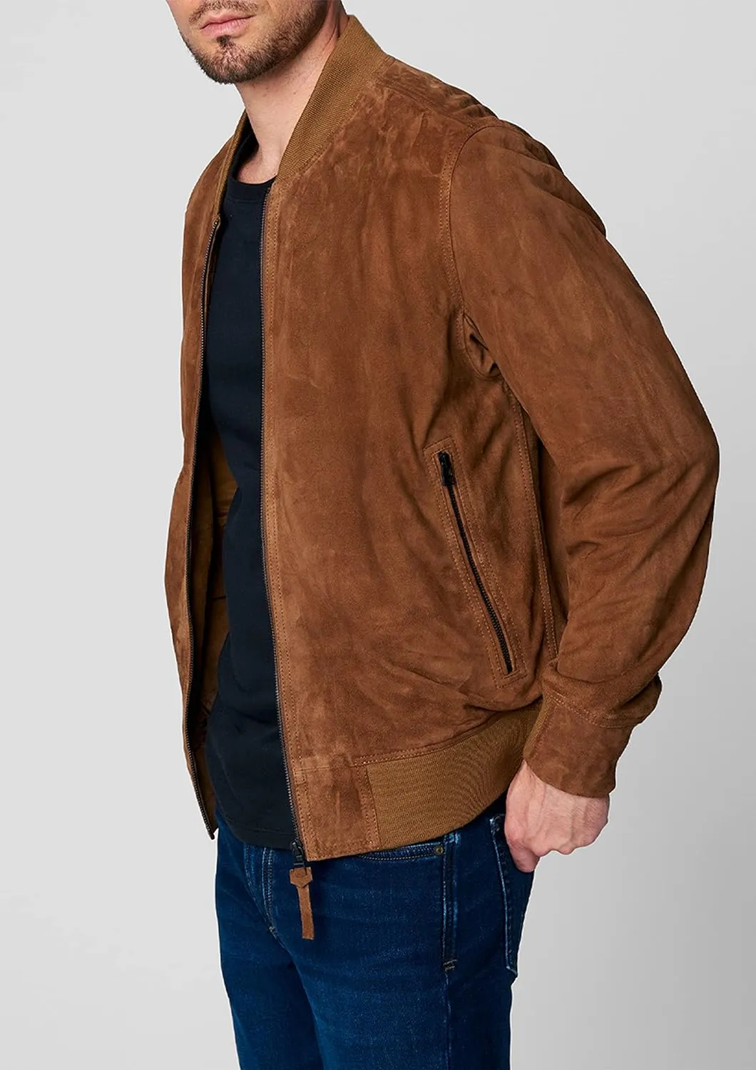 Davoris Brown Suede Bomber Leather Jacket