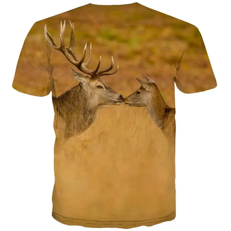 Deer T shirts Men Animal T shirts Funny Lovely Tshirt Anime Short Sleeve