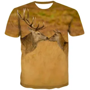 Deer T shirts Men Animal T shirts Funny Lovely Tshirt Anime Short Sleeve