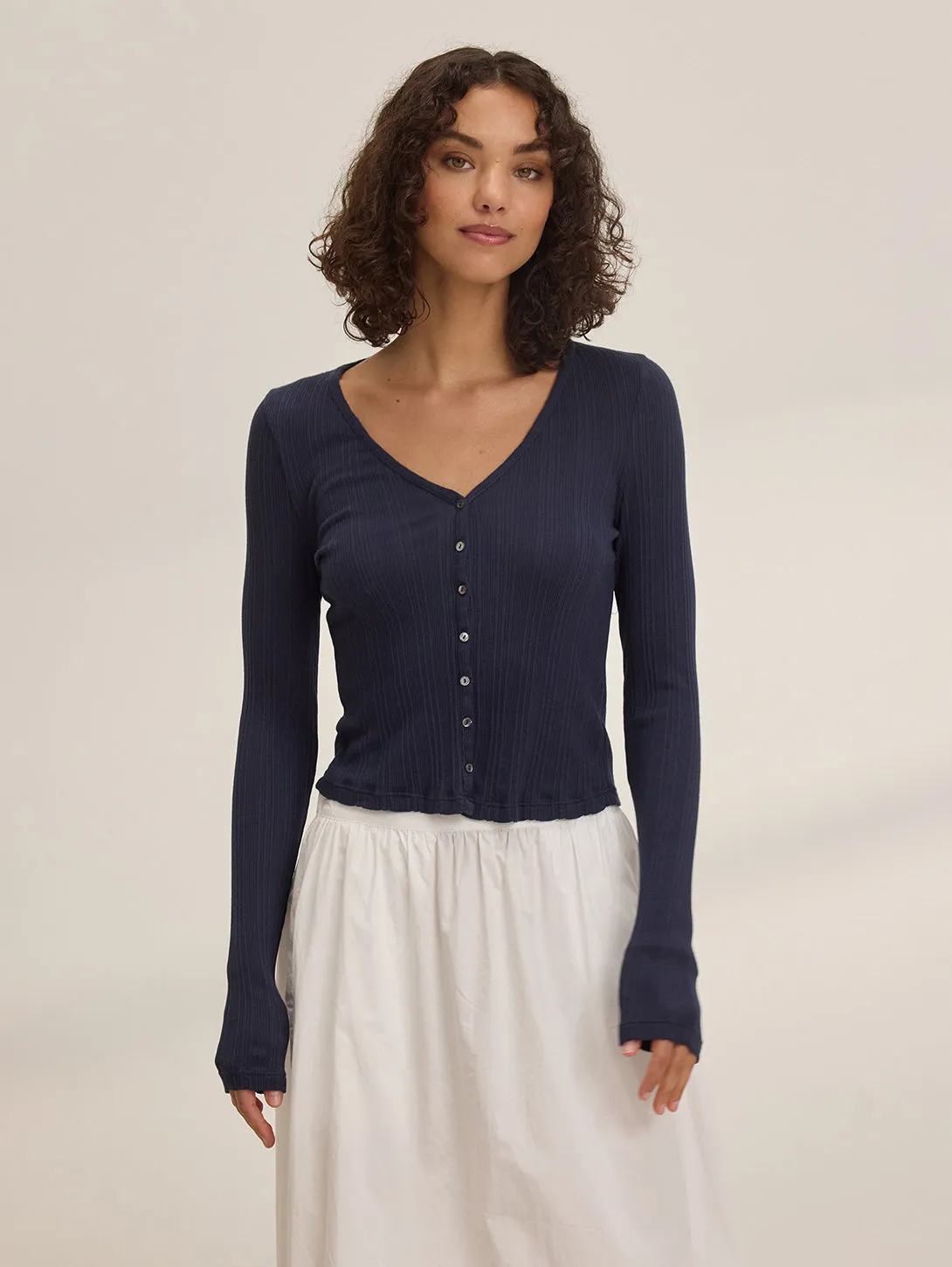 Drew Pointelle Cardigan - Navy