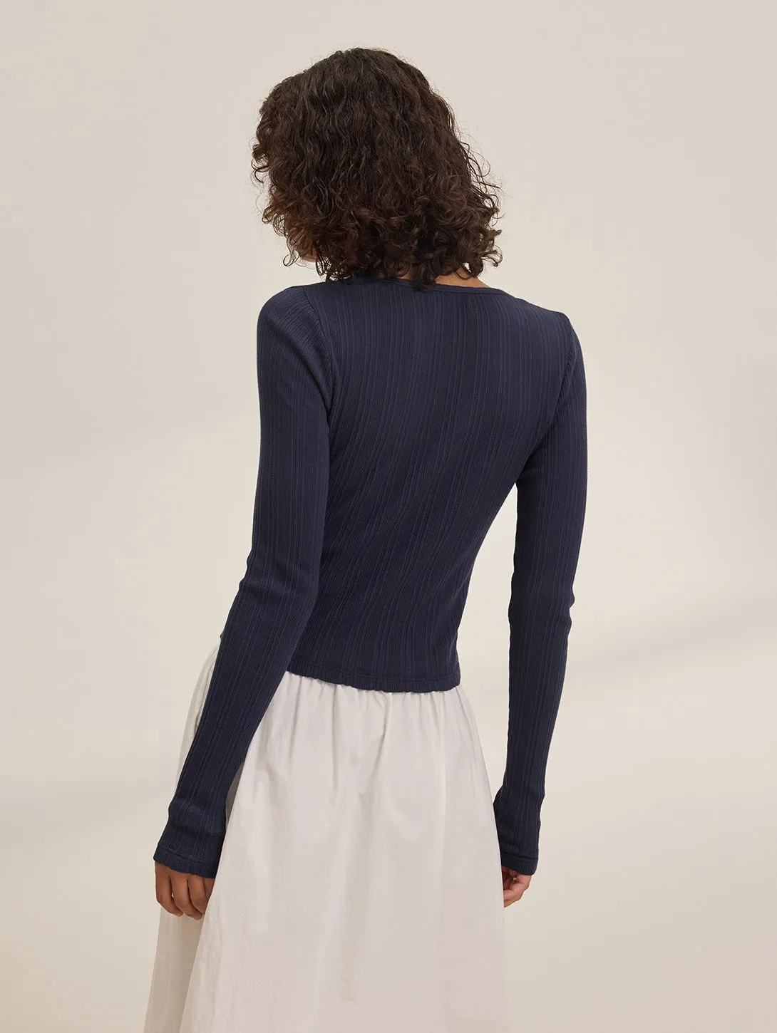 Drew Pointelle Cardigan - Navy