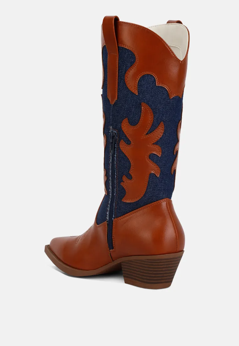 Fallon Faux Leather Patchwork Cowboy Boots