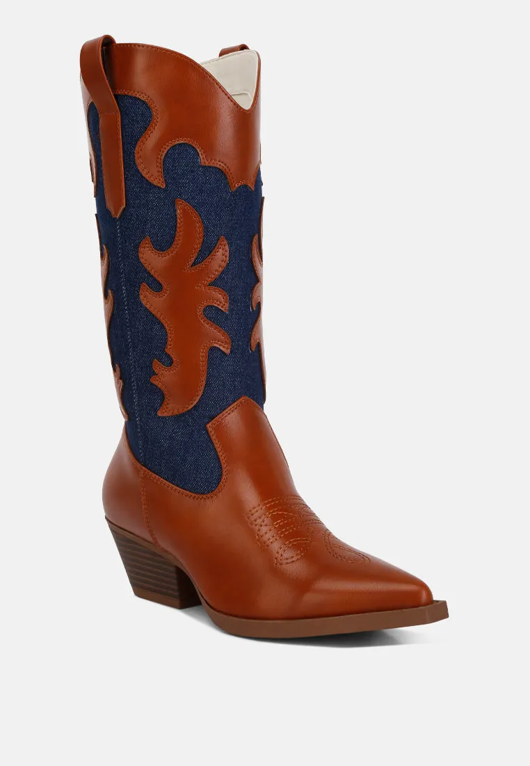 Fallon Faux Leather Patchwork Cowboy Boots