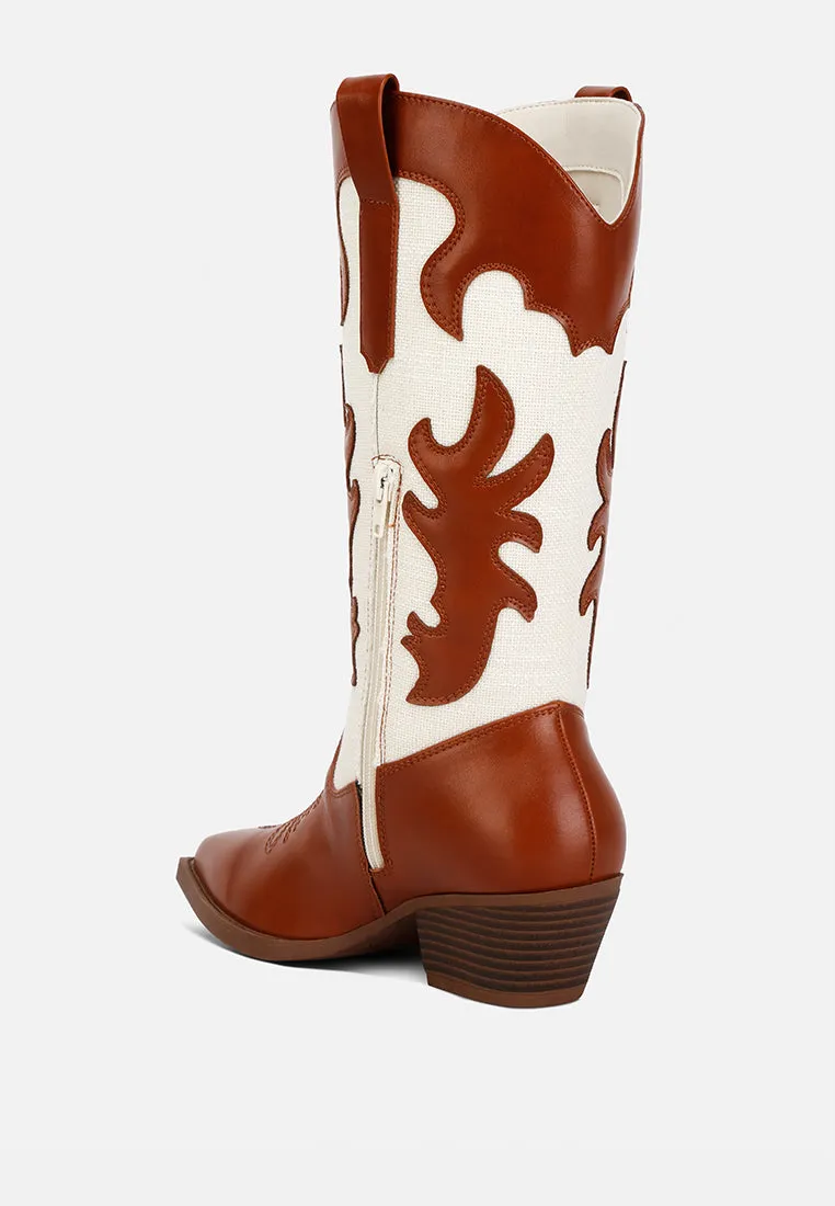 Fallon Faux Leather Patchwork Cowboy Boots