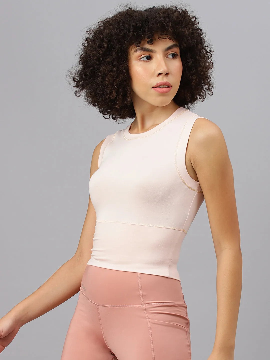 Fitkin women's light pink round neck crop tank top