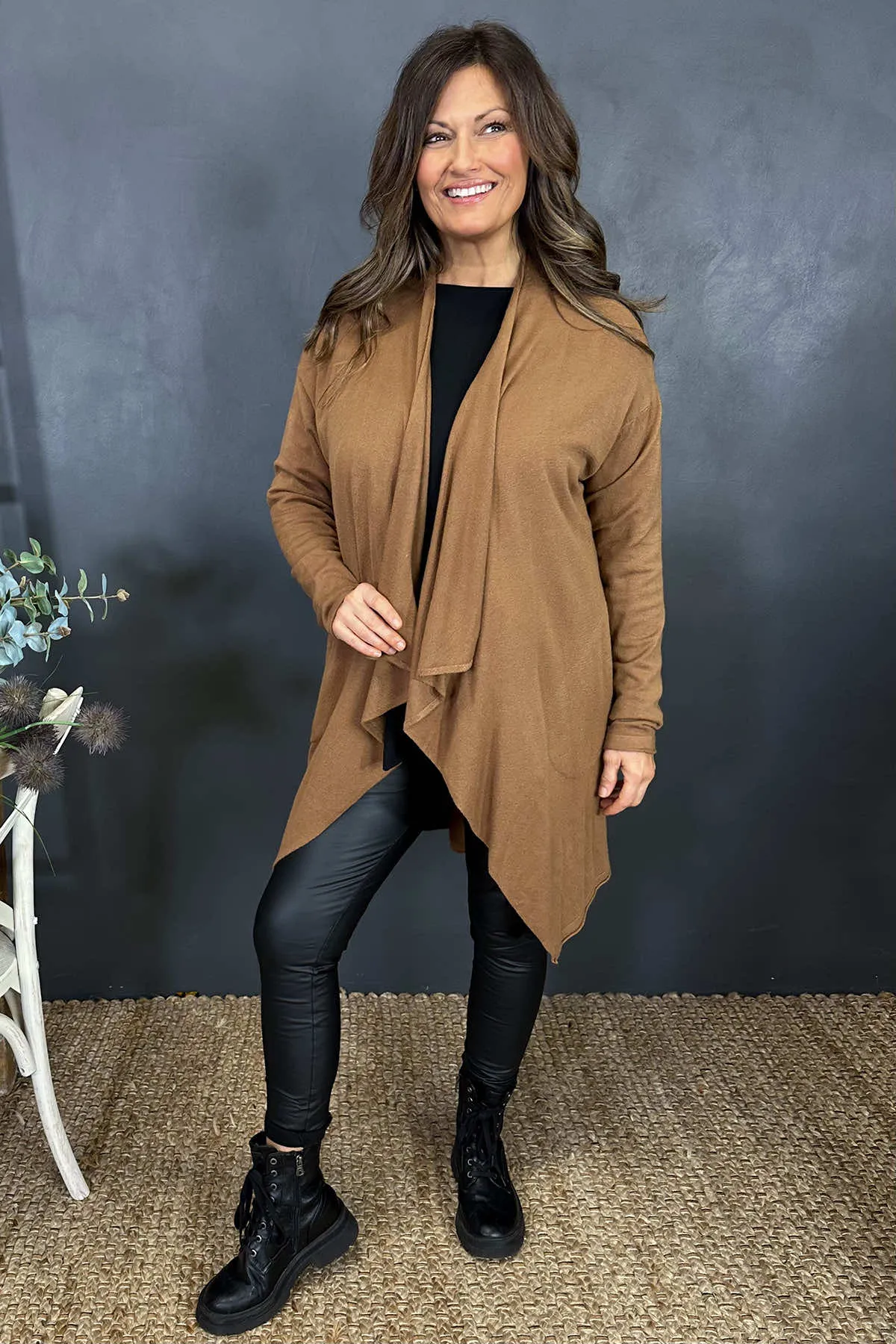 Frida Drape Front Cardigan Camel