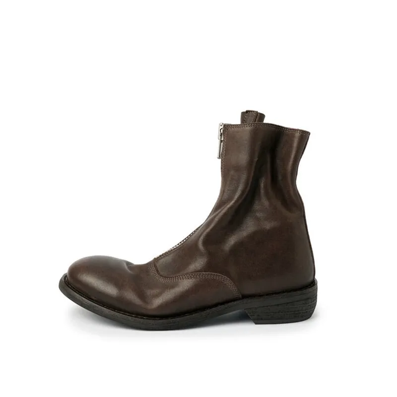 Handmade Leather Ankle Boots Comfortable Walking Round Martin Boots Brown/Black/Red/Beige/Grey