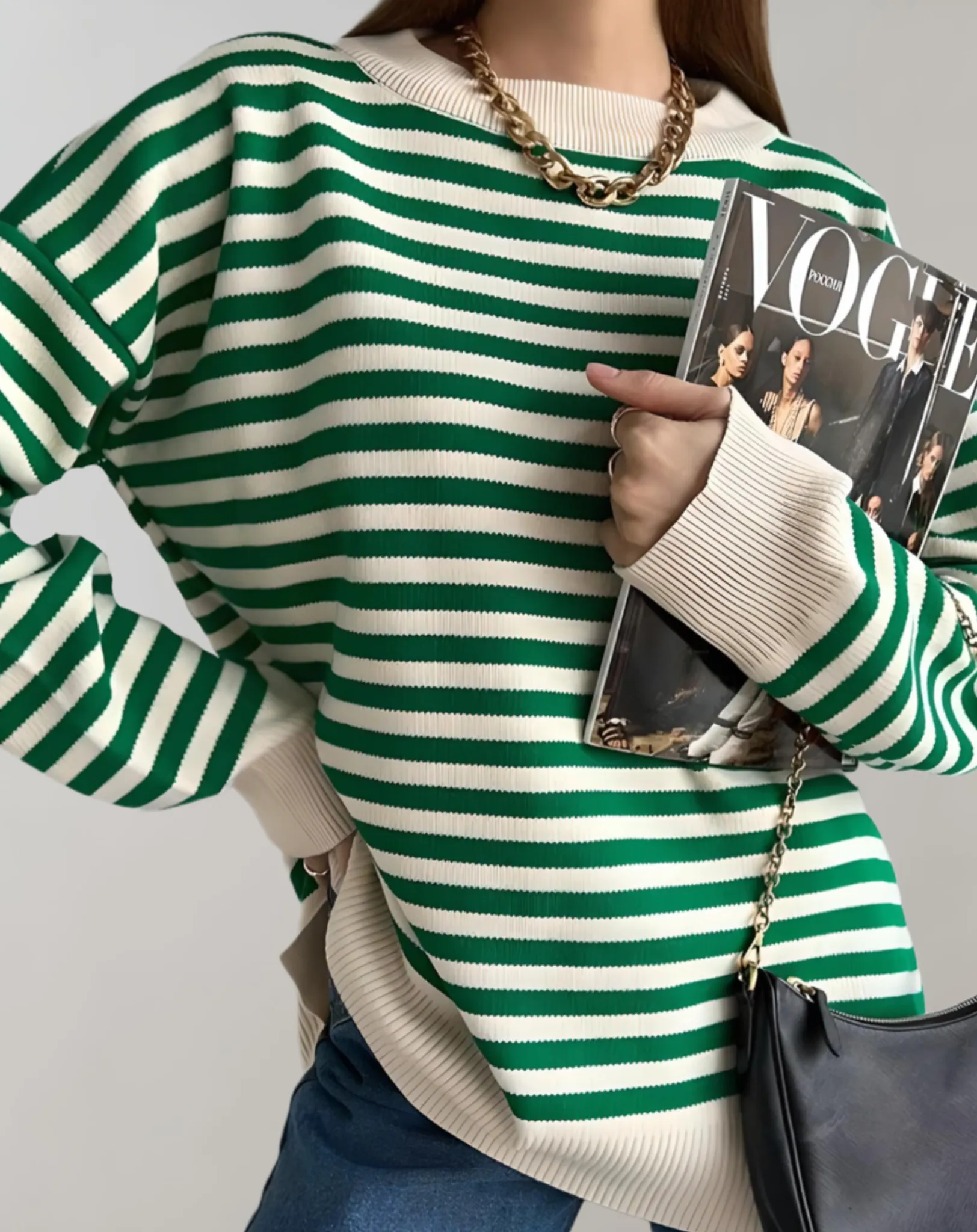 Janice - Stylish and Comfortable Oversize Striped Women's Round Neck Sweater