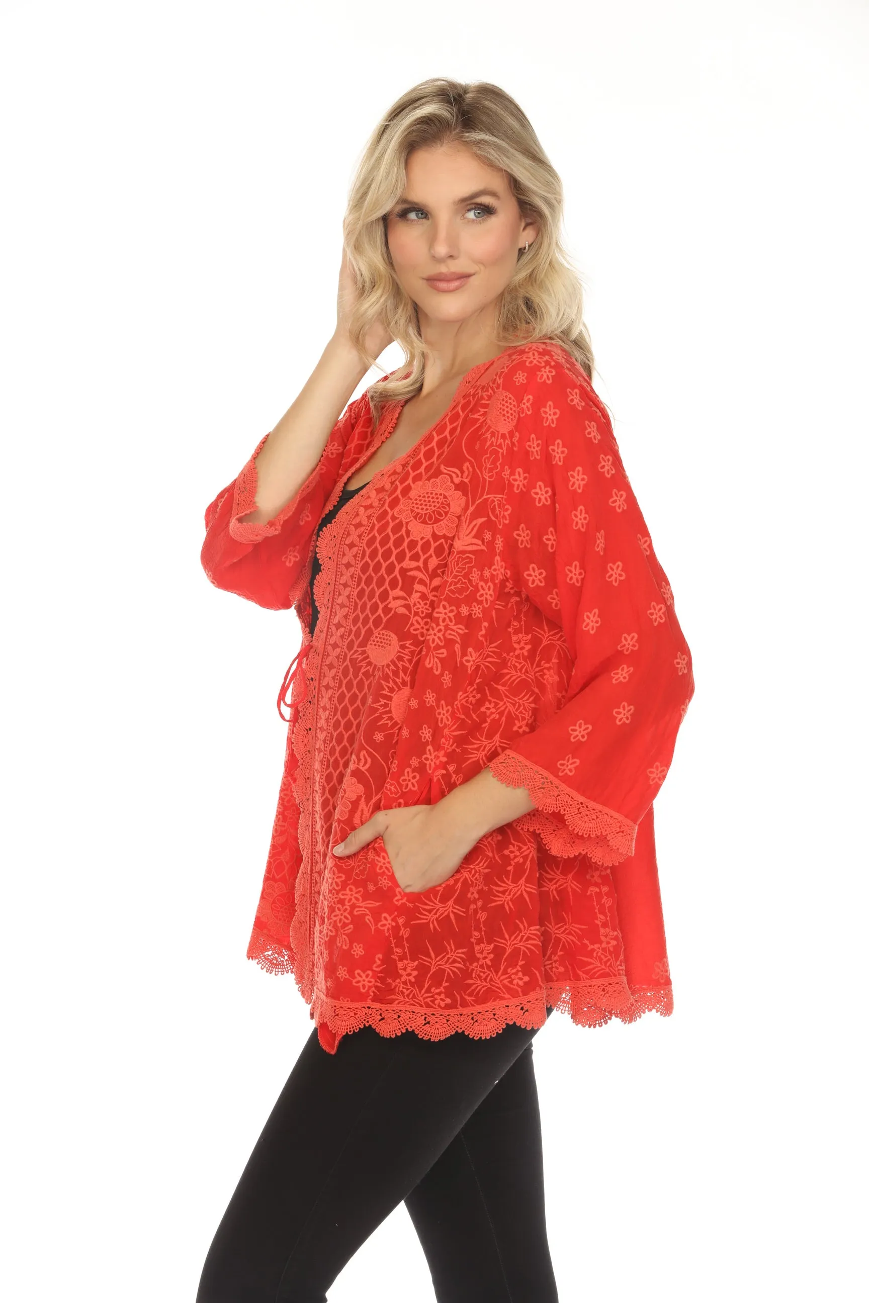 Johnny Was Red Fleur Du Jour Embroidered Kimono C41024