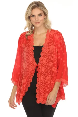 Johnny Was Red Fleur Du Jour Embroidered Kimono C41024