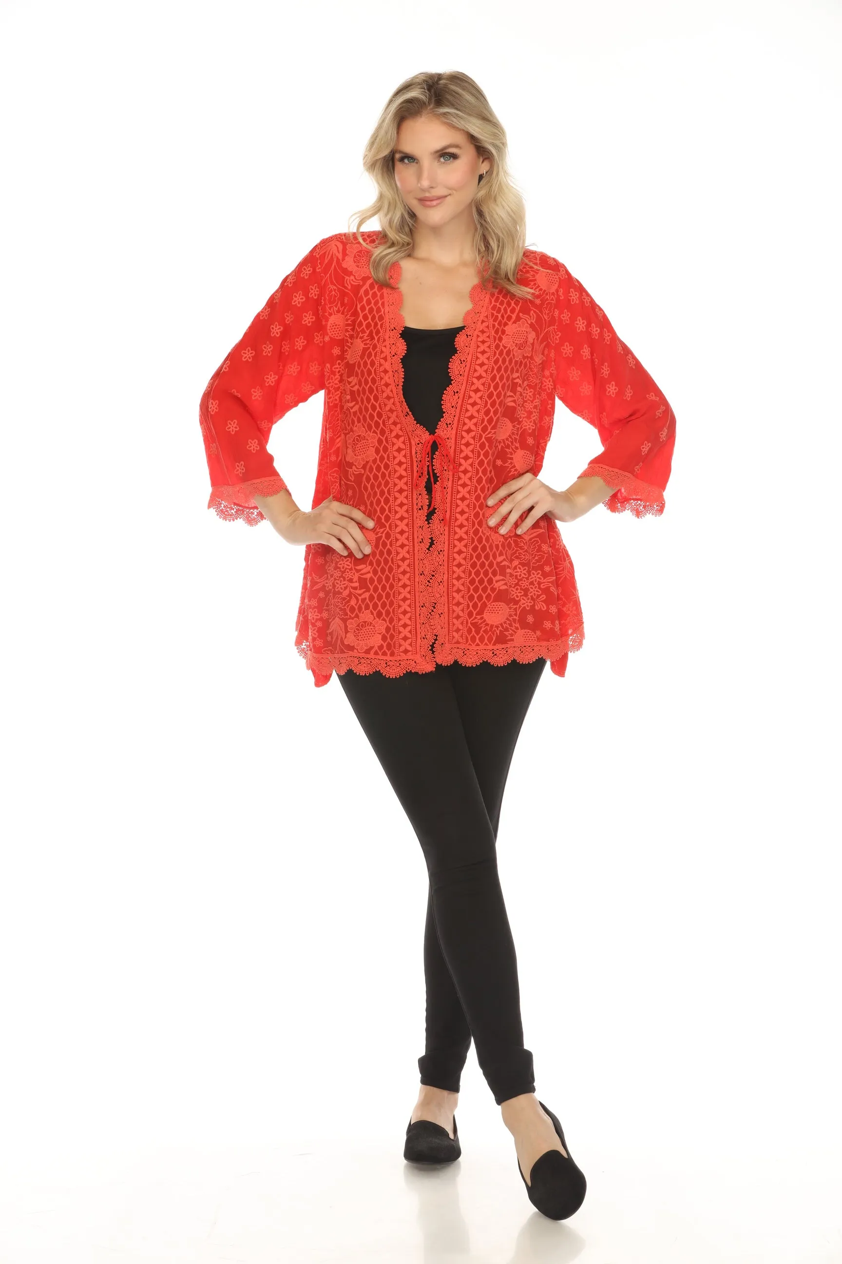 Johnny Was Red Fleur Du Jour Embroidered Kimono C41024