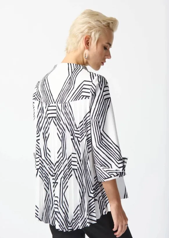 Joseph Ribkoff Vanilla/Black Geometric Line Print 3/4 Sleeves Swing Jacket 242185