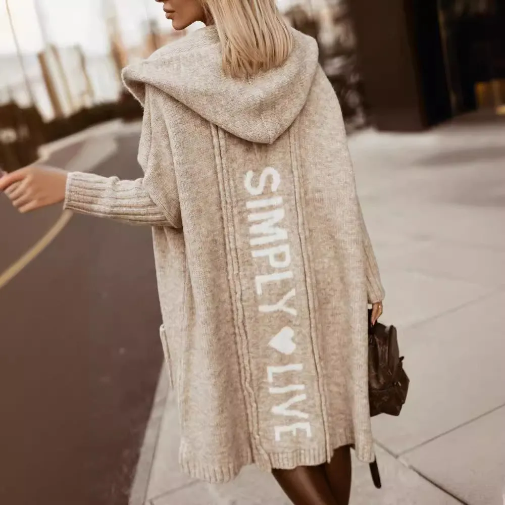 Large Long Simply Live Hooded Cardigan