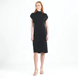 Lightweight Ponte - High Neck Cap Sleeve Midi Dress - Black - Final Sale!