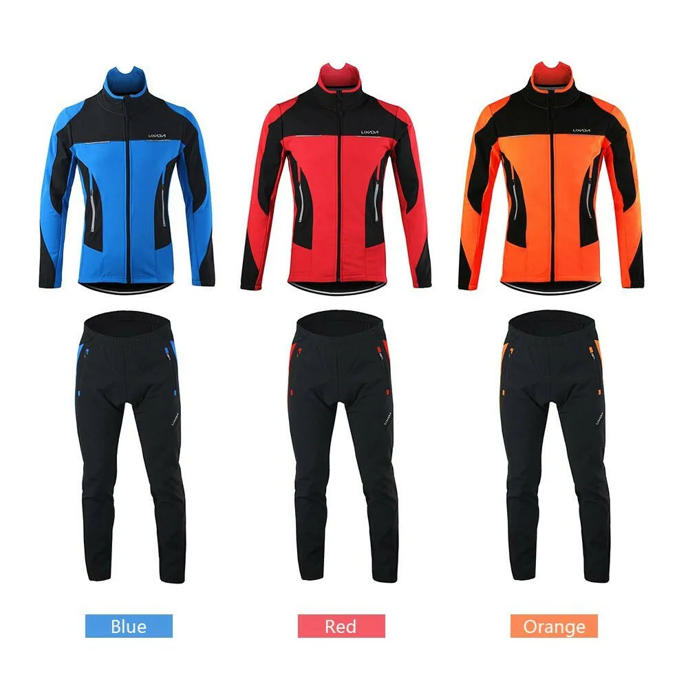 Lixada Men Winter Cycling Clothing Set Windproof Long Sleeve Cycling Jersey Coat Jacket with 3D Padded Pants Trousers