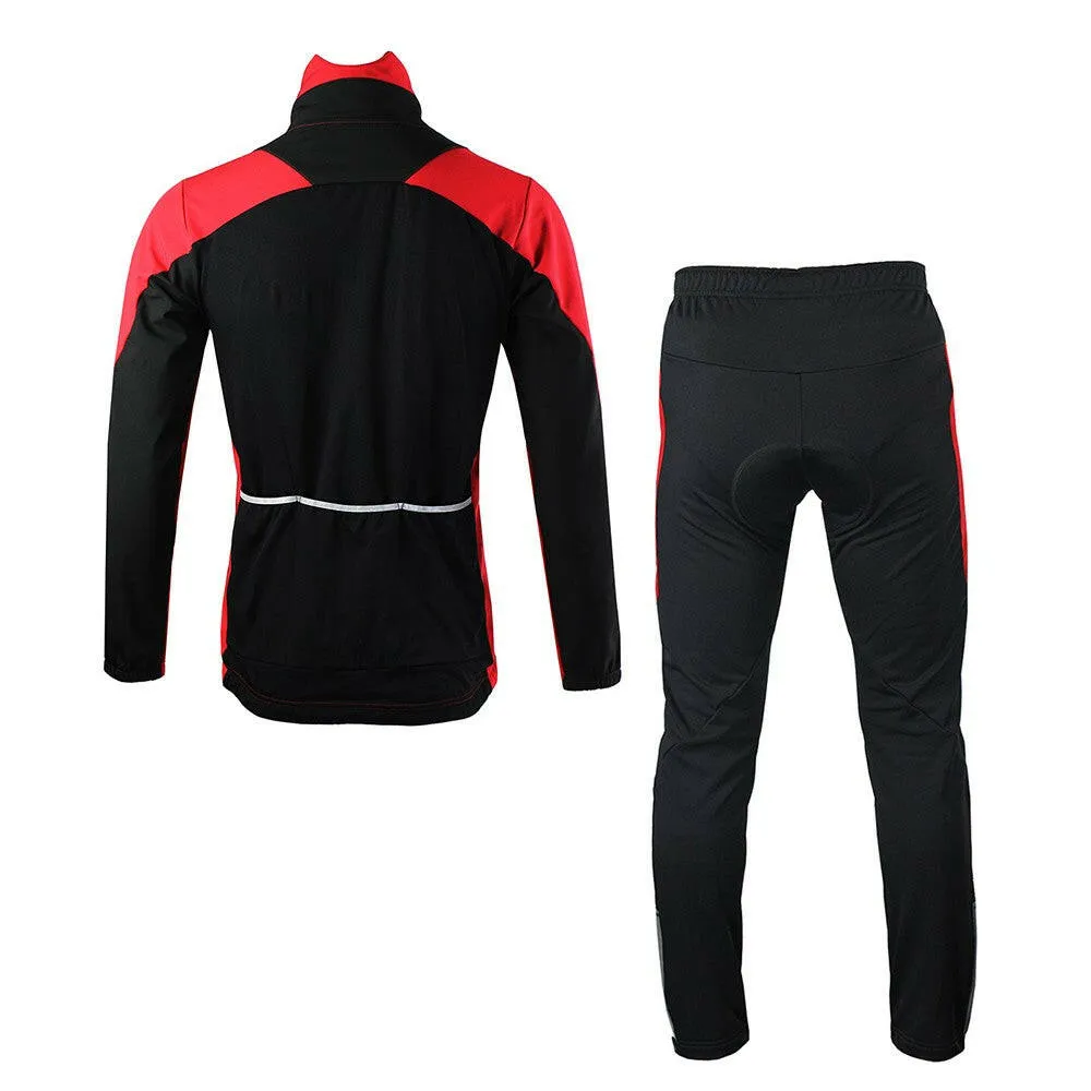 Lixada Men Winter Cycling Clothing Set Windproof Long Sleeve Cycling Jersey Coat Jacket with 3D Padded Pants Trousers