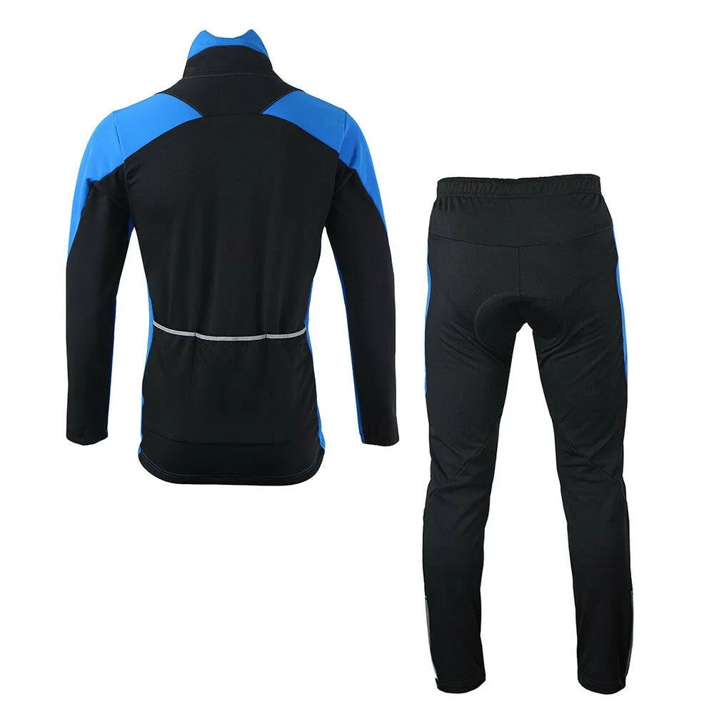 Lixada Men Winter Cycling Clothing Set Windproof Long Sleeve Cycling Jersey Coat Jacket with 3D Padded Pants Trousers