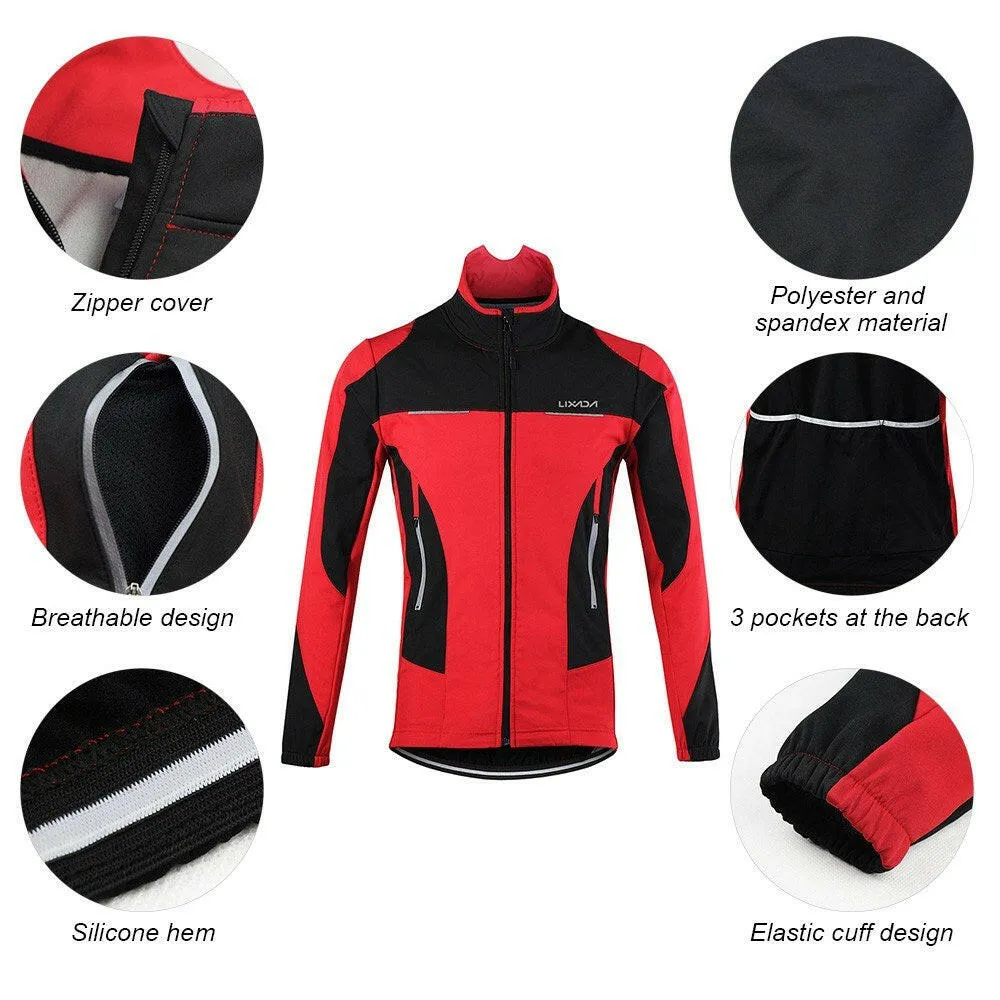 Lixada Men Winter Cycling Clothing Set Windproof Long Sleeve Cycling Jersey Coat Jacket with 3D Padded Pants Trousers