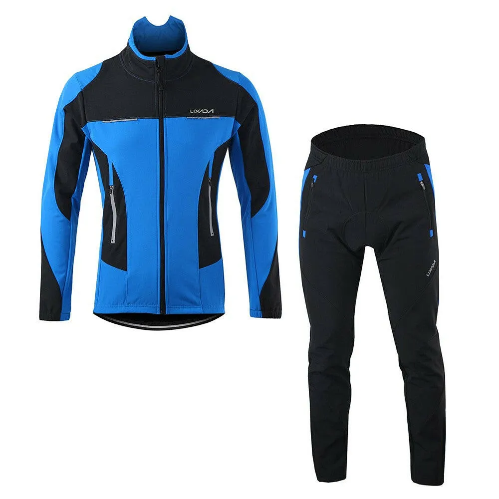 Lixada Men Winter Cycling Clothing Set Windproof Long Sleeve Cycling Jersey Coat Jacket with 3D Padded Pants Trousers