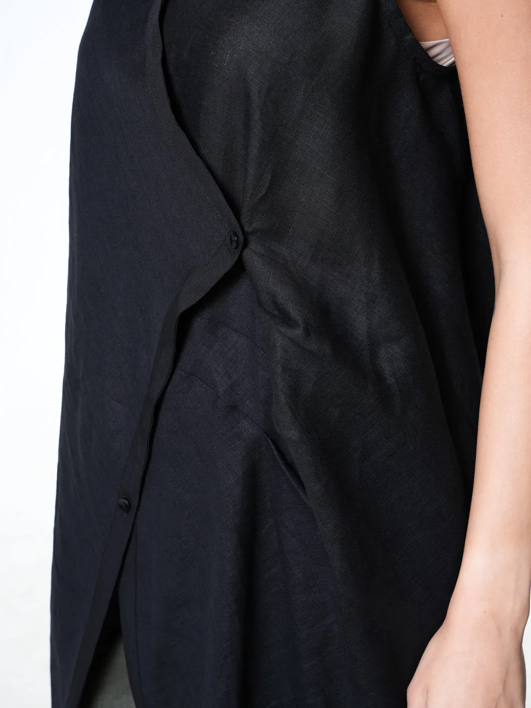 Long Linen Tunic Top In Black