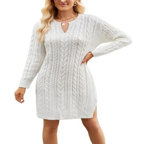 Long Sleeve Split Mini Knitted Cable Dress