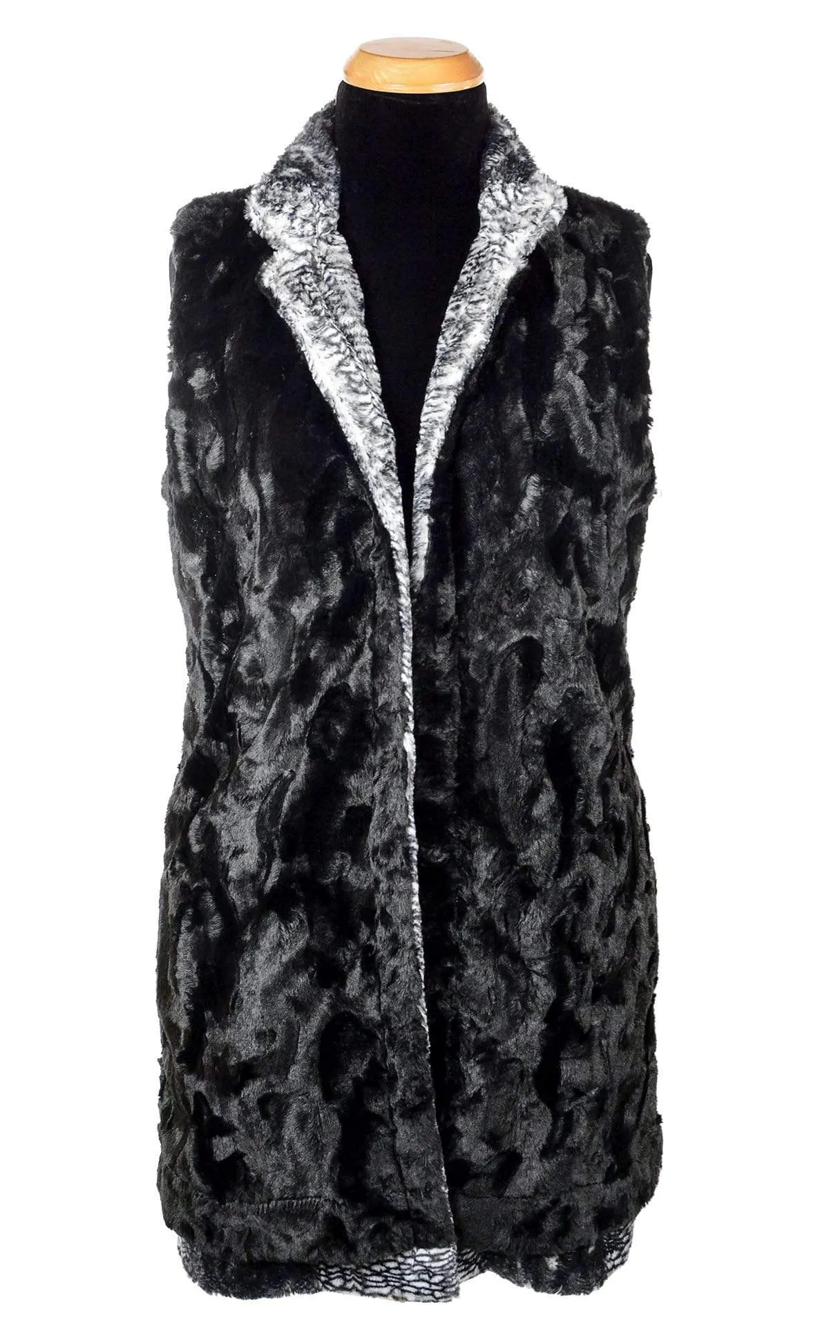 Mandarin Vest - Luxury Faux Fur in Black Mamba with Cuddly Fur in Black - Sold oUt!