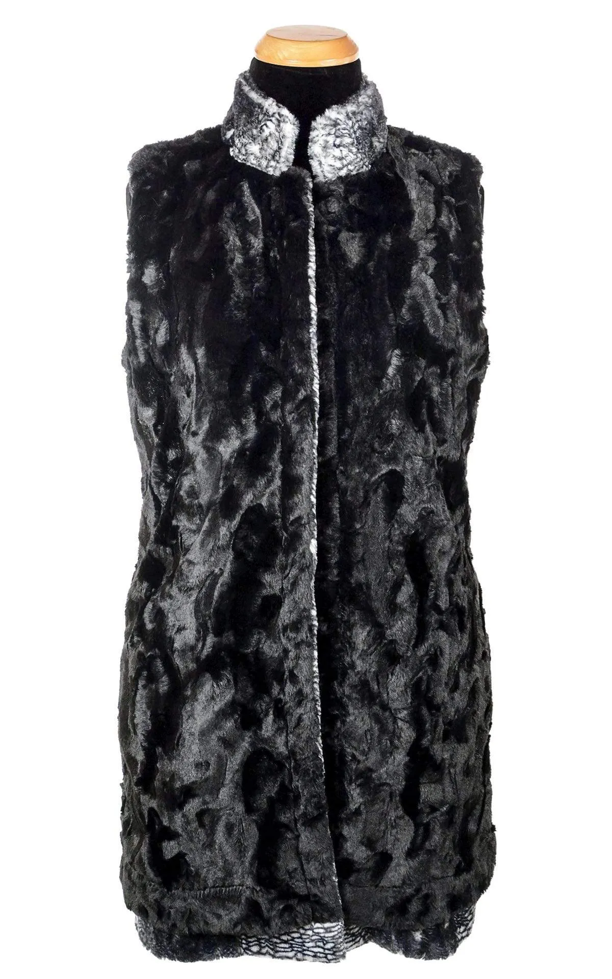 Mandarin Vest - Luxury Faux Fur in Black Mamba with Cuddly Fur in Black - Sold oUt!