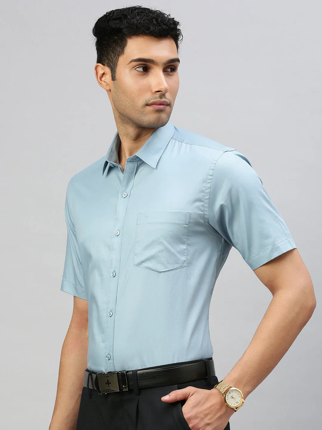 Men 100% Cotton Shirt Blue TW3