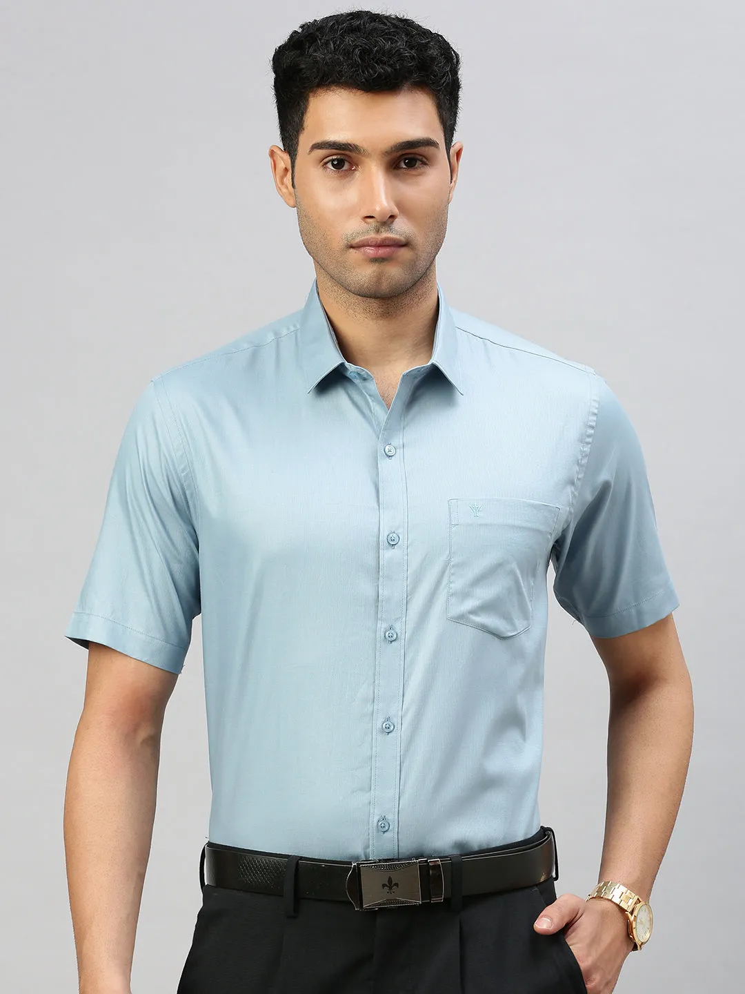 Men 100% Cotton Shirt Blue TW3