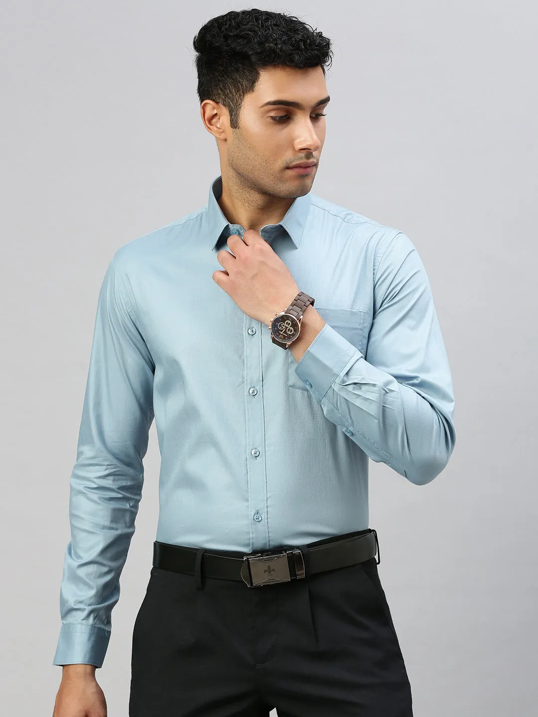 Men 100% Cotton Shirt Blue TW3