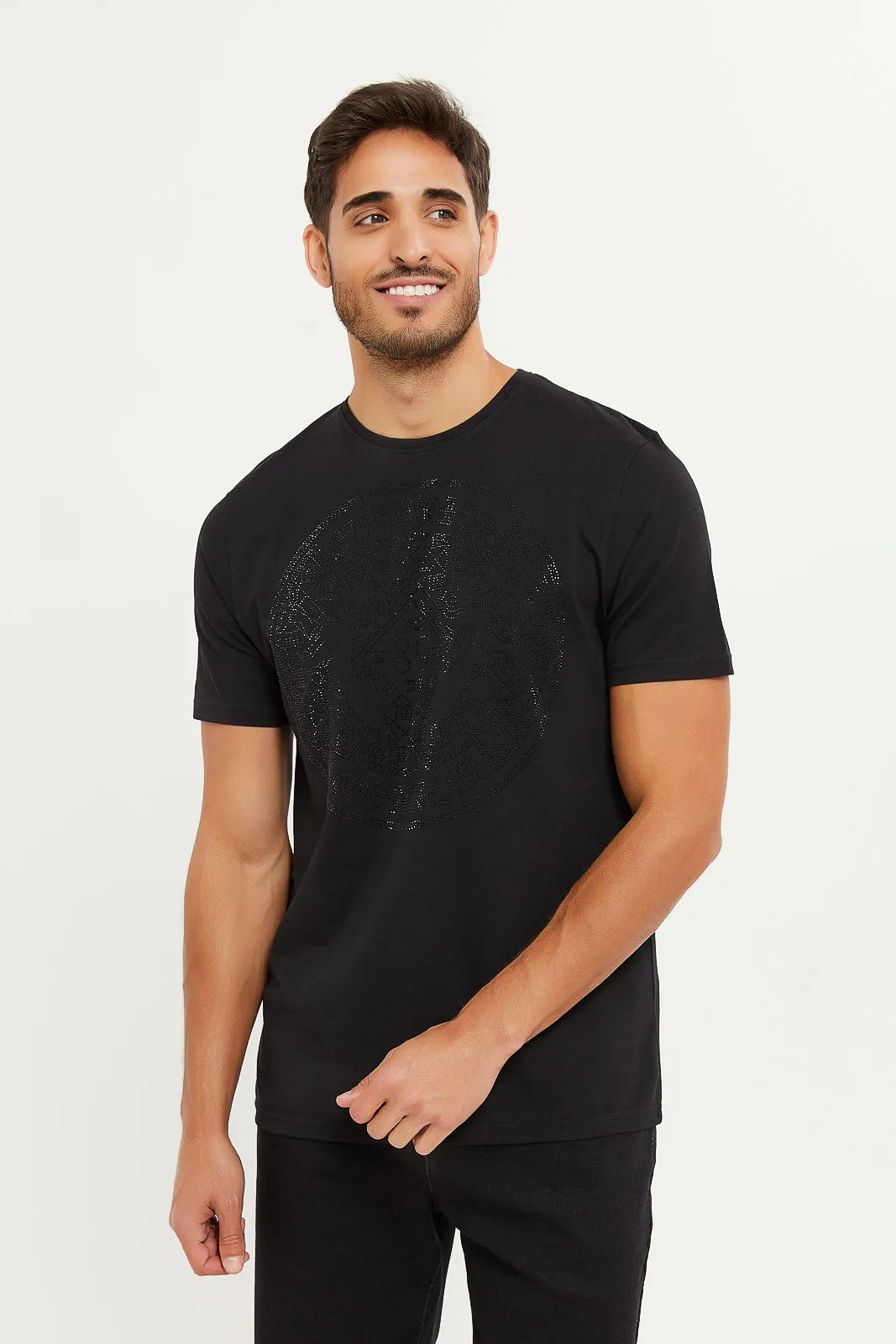 Men Black T-Shirts With Studs